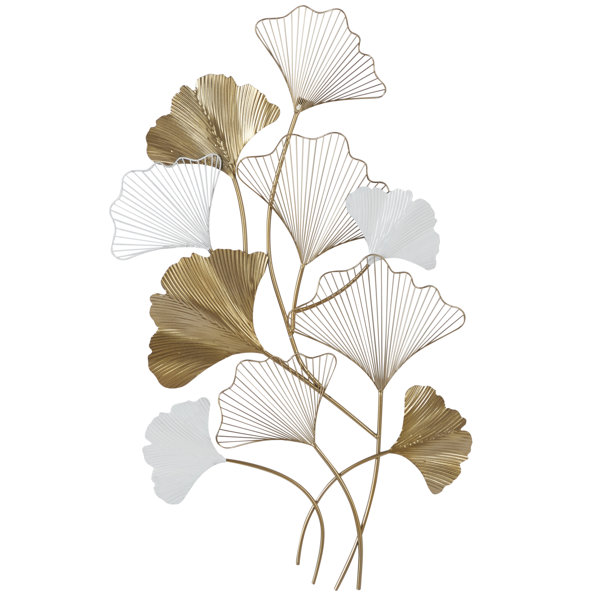 Mercer41 Gold Metal Leaf Wall Decor with White Accents 25" x 2" x 40